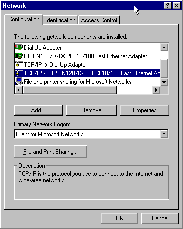 Windows Me ネットワーク設定パネル