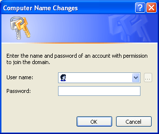 コンピューター名の変更 ユーザー名とパスワードパネル