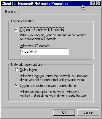 クライアント用Microsoftネットワークプロパティパネル